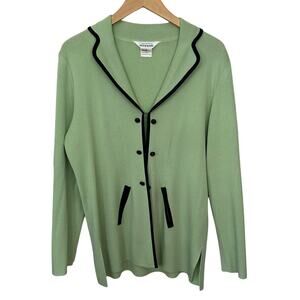 Exclusively Misook Cardigan Hook & Eye Closure Green Black Trim Women's L‎